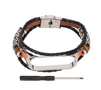 YUEHISY Smartwatch Band Leather, Vintage Style Watch Wrist Strap Replacement for Mi Band 6 5 NFC, Comfortable Deisgn (Brown silver)