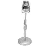 YUEHISY Vintage Microphone Prop Model, Simulation Old Fashioned Microphone and Stand Set with Adjustable Support Rod, Retro Style Photography Props for Studio, Tall Fashioned (Silver)