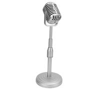 YUEHISY Vintage Microphone Prop, Retro Style Photography Microphone Model with Stable Base and Support Rod, Simulation Old Fashioned Stand Set for Photo Studio Props (Silver)