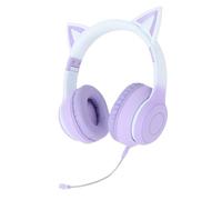 YUEHISY Wireless Gaming Headset with Microphone, Bluetooth 5.3 & AUX Cable for PC Switch, LED Light Cat Ear Headphone, Foldable with 15Hrs Battery (Purple)