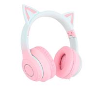YUEHISY Wireless Gaming Headset with Microphone, Bluetooth 5.3 & AUX Cable for PC Switch, LED Light Cat Ear Headphone, Foldable with 15Hrs Battery (Pink)