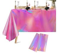YUEHNEOM 2 Pack Iridescent Plastic Tablecloths Shiny Laser Rectangle Table Covers Holographic Foil Tablecloth Birthday Party Girl Princess Decoration Bridal Wedding, 54 x 108 Inch - Pink