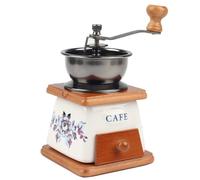 YUEHUA Manual Coffee Grinder Adjustable - Ceramic Conical Burr Mill, Cast Iron Retro Design w/Beech Wood Handle, Large 10cm Hoppe