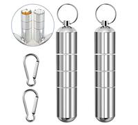 Yuehuabao 2 PCS Portable Cigarette Case, Mini Cigarette Holder Aluminium Alloy Round Cigarette Box Waterproof Cigarette Box with 2 PCS Carabiner for Traveling Outdoor (12x2.5cm)