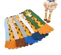Yuehuamech 5 Pair Toe Socks Giraffe Animal Pattern Toe Separated Socks Children Sports Five Finger Cotton Soft Breathable Ankle Sock for Boys Girls 3-12 Years Indoor Outdoor