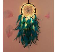 Yuehuamech Dream Catcher Boho Feather Dreamcatcher with Fairy Lights Wall Hanging Wind Chimes Ornaments for Bedroom Dorm Home Décor Birthday Craft Gift