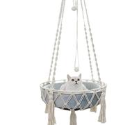 Yuehuamech Macrame Cat Hammock - Handwoven Tassel Hanging Swing Bed, Hand Knitting Nests Basket for Pet Kitten Puppy Sleeping, Playing, Climbing, Lounging - 40cm Width