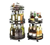 Yuehuamech Rotating Spice Rack Height Adjustable 2 Tier Lazy Susan Organizer Turntable Metal Storage Rack Spice Organiser Condiment Holder for Seasoning Makeup Kitchen Countertop Bathroom