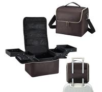 Yueieoun Large Travel Makeup Train Case, Big Makeup Bag Organizer Makeup Box,4 Tier Professional Cosmetic Storage Cases for Nail Tech Tattoo Storage Bag for with luggage Sleeve,Brown