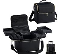 Yueieoun Large Travel Makeup Train Case, Big Makeup Bag Organizer Makeup Box,4 Tier Professional Cosmetic Storage Cases for Nail Tech Tattoo Storage Bag for Equipment and Supplies with luggage Sleeve