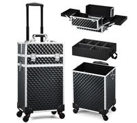 Yueieoun Rolling Makeup Case on Wheels, Black, Practical 3 in 1, Travel, Professional