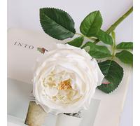 Yuejia 2Pcs 17.71in/45cmArtificial Austin Tea Rose Latex Simulation Flower Really Touch Wedding Banquet Family Party Garden Flowers Arrangement Decor(white)