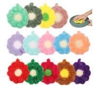 YUEKUNTJ 14Pcs Flower Shaped Dish Towels Set, Reusable Flower Dish Sponge, Multi-purpose Scouring Pads Non Scratch Cute Washing Dishcloths Kitchen Rag Pot Dishwashing Sponge for Cookware Tub Sink