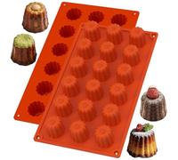 YUEKUNTJ 2Pcs Mini Bordelaise Bakeware 18 Cavity Non Stick Cannele Muffin Bakeware Silicone Fluted Mould Non-Stick French Pastry Muffin Tin for Oven Air Fryer Microwave Diameter 35mm H 36mm