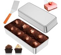YUEKUNTJ 2Set Stainless Steel Large Bread Baking Pan Cake Baking Loaf Tin Easy Release Bread Pan with Spatula 32.8x14.8x6.3cm Rectangular Cake Mould Dishwasher Safe for Roasting Lasagna Meat
