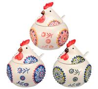 YUEKUNTJ 3 Pcs Ceramic Salt Cellar with Spoon 400ml Chicken Salt Holder Stylish Seasoning Pot Small Ceramic Seasoning Jar Counter Sugar Bowl Coffee Sugar Spice Container for Countertop Kitchen