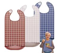 YUEKUNTJ 3Pack Adult Bib Waterproof Clothing Protector 75x35cm Reusable Dining Bib with Crumb Catcher Adult Feeding Bibs for Elderly Reusable Dining Aprons Washable Clothing Protector for Seniors