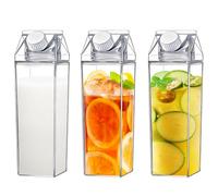 YUEKUNTJ 3Pcs Leakproof Square Milk Bottle 1000ml Reusable Milk Carton Container Outdoor Activities Carton Water Bottles Juice Container Bottle 2 Mouths Design for School Travelling Camping