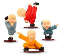 YUEKUNTJ 4 Pcs Cute Kung Fu Little Monk Figurine, Chinese Buddhist Monks Figurine, Mini Monk Statue Home Decor, Desktop Decoration Monks Sculpture, Zen Art Ornament for Home Office Car(Style1)