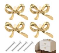 YUEKUNTJ 4Pcs Brass Bow Shape Cabinet Knob, Gold Bow Cupboard Pull Handle, Vintage Brass Bowknot Pull, Cabinet Hardware Knob Pulls for Home Kitchen Cabinets Dresser Wardrobe Drawer Handle
