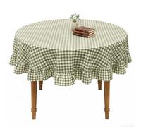YUEKUNTJ Gingham Ruffled Tablecloth, 180cm Round Cotton Decorative Table Cover, Classic Vintage Decorative Table Cover, Checkered Ruffled Tablecloth, Breathable for Kitchen Dining Room Party