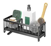 YUEKUNTJ Kitchen Sponge Rack Stainless Steel Cleaning Utensil Caddy Sink Washing up Organiser Drainage Kitchen Sink Holder with Removable Drip Tray and Compartment for Brush Countertop(Black)