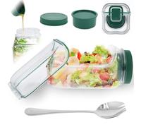 YUEKUNTJ Salad Containers Plastic Interval Salad Box 1000ml Crisper Container Leakproof with 90 ml Dressing Cup and Fork Plastic Side Opening Salads Jar Dishwasher Safe for Office Picnic Travel