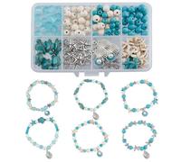 Yuelulala 1 Box 6 Sets Summer Ocean Theme Turquoise Beads Bracelets Shell Charms for Jewellery Making Necklace Anklets Craft Supplies Great for Friendship Bracelets (A177-1)