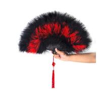 Yuelulala 1920s Marabou Feather Fan Flapper Folding Hand Fans Feather Fan Handheld for 20s Vintage Gatsby Party BlcakRed Dancing Tea Parties (A182-1)