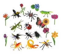 Yuelulala 20Pcs Insect Plant Figure Toys Realistic Plastic Bugs Flower Figurines with Ladybug Bee Butterfly Ant Mantis Scorpion Spider Halloween Decoration Party Small Plastic Animal Gifts (A292-20)