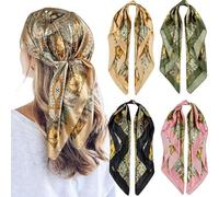 Yuelulala 4 Pcs Satin Head Scarf Silk Feeling Neck Scarves Hair Wrap for Sleeping Large Square Headscarf for Daily Wear, Parties or Decoration (A168-4)