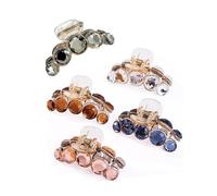 Yuelulala 5pcs Clear Gold Blue Brown Octopus Crystal Gems Glitter Sparkly Plastic Hair Claw Clips Jaw Barrettes Grips Clamps Clasps Buns Twist Hair Up Accessories for Women Girl (A180-5)