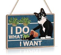 Yuelulala Cat Sign Wood Plaque for Home Decor, Funny Quote 'I Do What I Want' Door Hanging, Pet Lover Gifts for Outdoor Kitty Wall Art Pediment Pet Shop for Outdoor Kitten Wall Art Pedimen (A137-1)