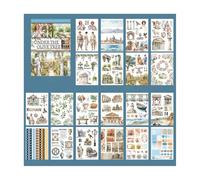 Yuelulala Under The Olive Tree Theme Sticker Scrapbooking Supplies for Junk Journal, 20 Sheets PET Stickers Vintage Journaling Stickers, Junk Journal Supplies Journal Photo Art Deco Paper (A173-1)