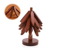 Yuelulala Wooden Coasters Set of 4 Tree Shap Set Wooden Trivets for Hot Dishes, Foldable Heat Resistant Pads Reusable Wooden Potholder for Kitchen Accessories (A63-1)