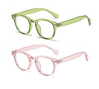 YUELUQU Blue Light Blocking Glasses Reading Glasses Computer Glasses Super Light Weight Fashion Accessories Unisex for Women Men (Green+pink)