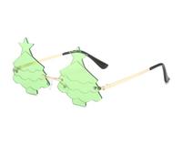 YUELUQU Christmas Tree Novelty Snowflake Shape Sunglasses for Women Man Irregular Rimless Funny Party Prom Glasses Vintage Christmas Accessories (Christmas Tree-Green)