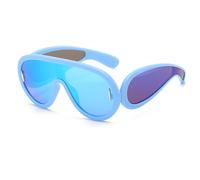 YUELUQU Fashion Rave Sunglasses for Women Men Oversized Futuristic Shield Wave Mask Sun Glasses Designer Style (Blue blue)
