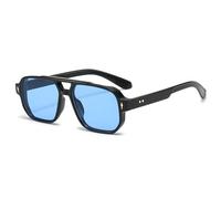 YUELUQU Retro Square Pilot Sunglasses for Women Men Double Bridge Classic 70s Style Vintage Shades UV400 Protection (Black-Blue)