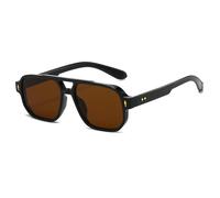 YUELUQU Retro Square Pilot Sunglasses for Women Men Double Bridge Classic 70s Style Vintage Shades UV400 Protection (Black-Brown)