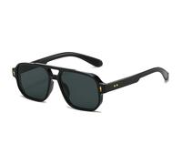 YUELUQU Retro Square Pilot Sunglasses for Women Men Double Bridge Classic 70s Style Vintage Shades UV400 Protection (Black-Gray)