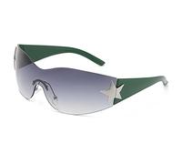 YUELUQU Rimless Y2K Sunglasses - for Women Men Oversized Wrap Around Cycling Eyewear UV400 Protection outdoor (Black-green)