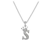 Yuemei Necklace Crown 26 English Letters Full Diamond Pendant Necklace For Women Silver Crown Rhinestone Necklaces A Z 26 Alphabet Initial Necklaces For Teen Girls Jewelry (S, One Size)