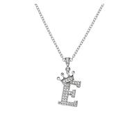 Yuemei Necklace Crown 26 English Letters Full Diamond Pendant Necklace For Women Silver Crown Rhinestone Necklaces A Z 26 Alphabet Initial Necklaces For Teen Girls Jewelry (E, One Size)