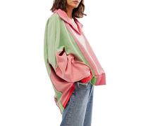 Yuemengxuan Shaker Fleece Sweatshirt for Women Long Sleeve Colorblock Oversized Sweatshirts Y2k V-Neck Pullover Fall Outfits, Pink, L