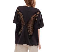 Yuemengxuan Women Y2k Embroidered Graphic Tees Preppy Teen Girls Short Sleeve Oversized Summer T-Shirt Coastal Beach Tops, Black, S