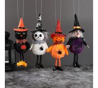YUEMING 4PCS Halloween Decoration Pendant, Witches Hanging Plushie Doll Ornaments Pumpkin Ghost Black Cat Pendant for Weird Halloween Theme Holiday Tree Home Party Tree Decorations Supplies