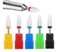 YUEMING 5 pcs 3/32" Ceramic Nail Drill Bits Set Safety Cuticle Clean Gel Remove, Professional Grinding Wheel Grinding Head Nail Cutter Tips Set for Manicure Pedicure Nail Care