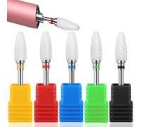 YUEMING 5 pcs Ceramic Nail Drill Bits Set Safety Cuticle Clean Gel Remove 3/32", Professional Grinding Wheel Grinding Head Nail Cutter Tips Set for Manicure Pedicure Nail Care (A)