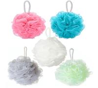 YUEMING 5 pcs Mesh Pouf Bath Sponge, Bath Sponge Shower Loofahs Balls, Mesh Loofah Body Exfoliating Shower Ball Shower Sponge for Women and Men(Random Color）